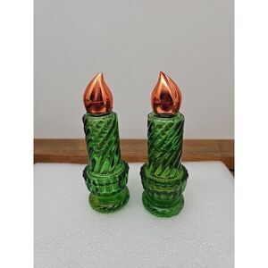 (2) Vintage Avon Perfume Decanter Bottle Green Christmas Candle‎ 1 oz...READ